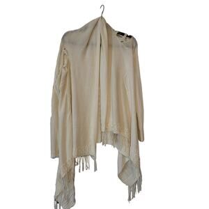 Double Zero Buckle White Fringe Boho Cascading Cable Knit Sweater Cardigan M